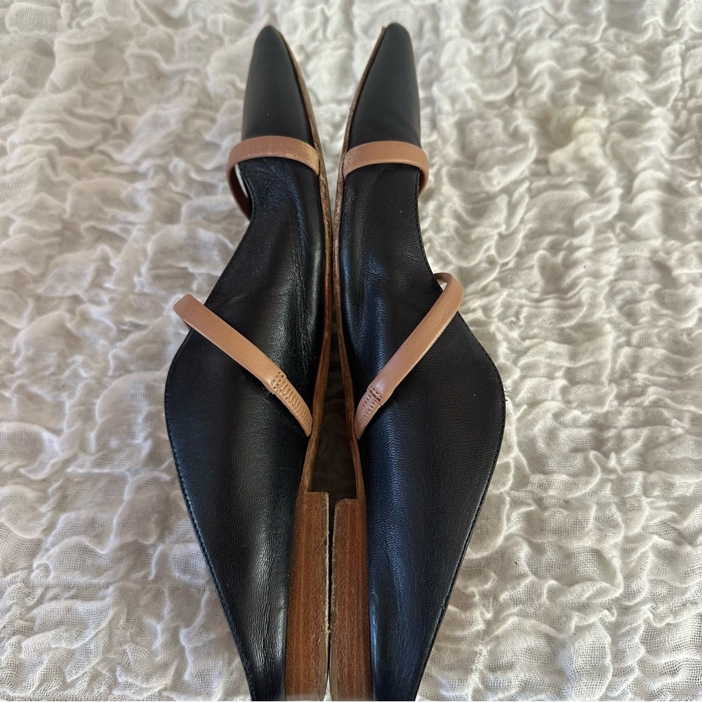 Malone Souliers Maureen Flats 6.5 Black Tan Double Strap Pointed - Picture 11 of 12